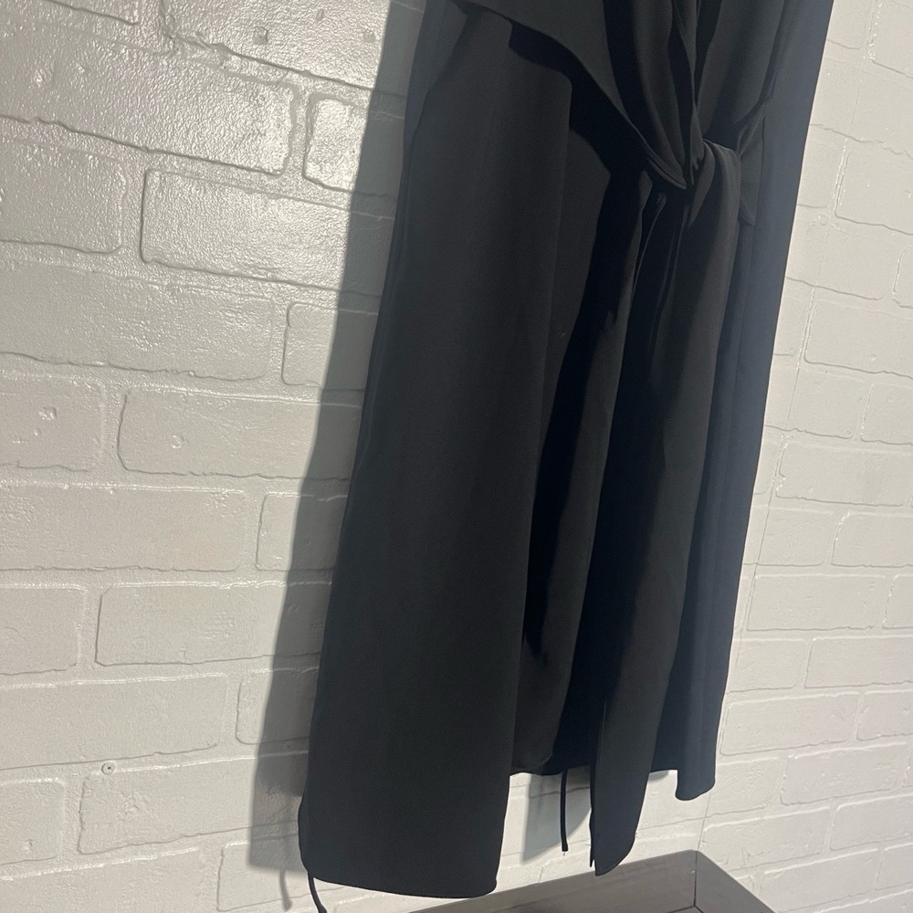 Zara Womens Black Long Draped Vest Tie Waist Cape V Neck Minimalist Medium - Picture 3 of 5